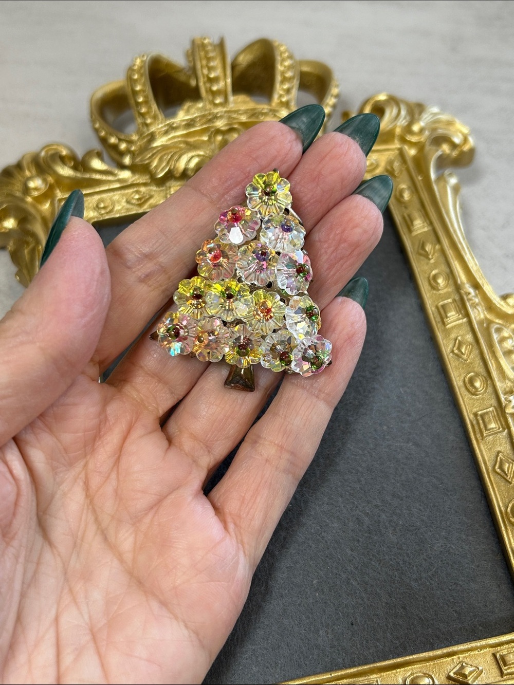 Vintage Crystal Floral Tree Brooch - Multicolor Sparkle